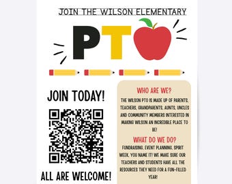 Join the PTO Flyer Template, PTA Recruitment Sign Up with QR code (Canva)