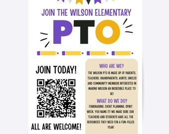 Purple & Gold PTO Flyer Template, PTA Recruitment Sign Up (Canva)