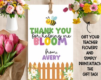 Teacher Flowers Printable Gift Tag, editable in Canva, bouquet gift for teacher, Teacher Appreciation Week Gift Tag