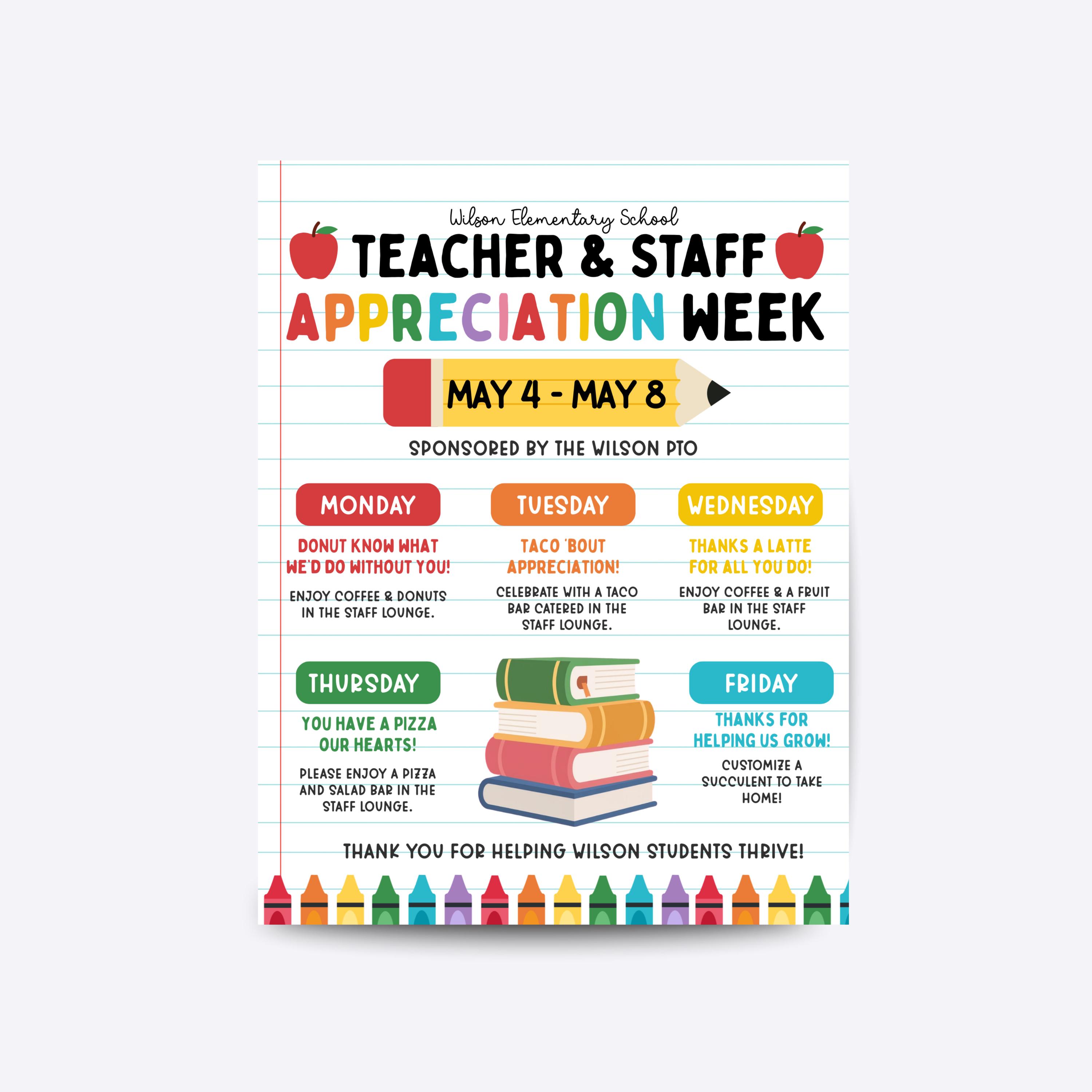 Teacher & Staff Appreciation Week Flyer, Canva Editable Template ...