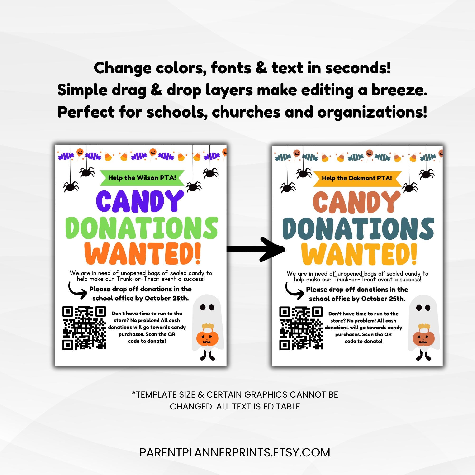 Halloween Candy Donation Flyer | Editable School Canva Template | Trunk ...