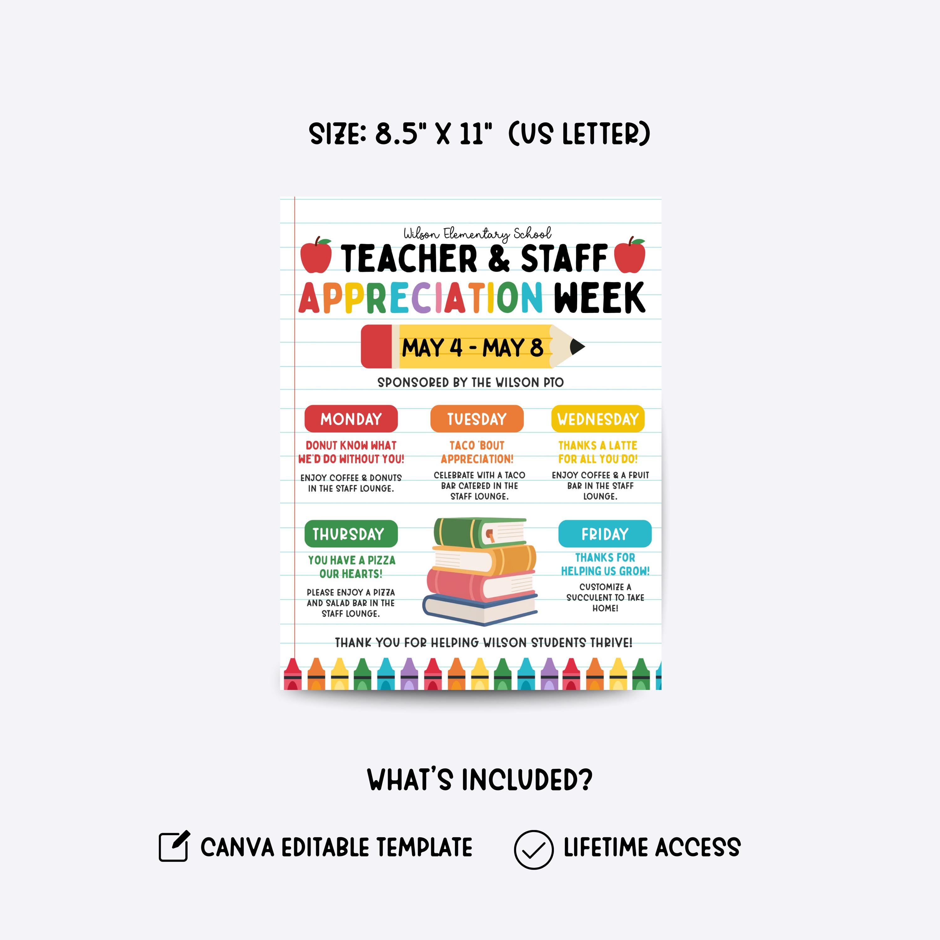 Teacher & Staff Appreciation Week Flyer, Canva Editable Template ...
