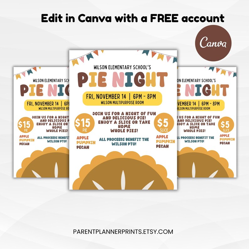 Pie Night Fundraiser Flyer Template | Editable Thanksgiving Event ...