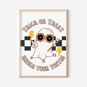 Trick or Treat Brush Your Teeth sign | cute kids halloween sign for dental office or home | dentist office halloween decor | printable sign