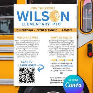 Join the PTO flyer template with QR code, editable in Canva, PTA recruitment, back to school, parent teacher printable, informational flyer