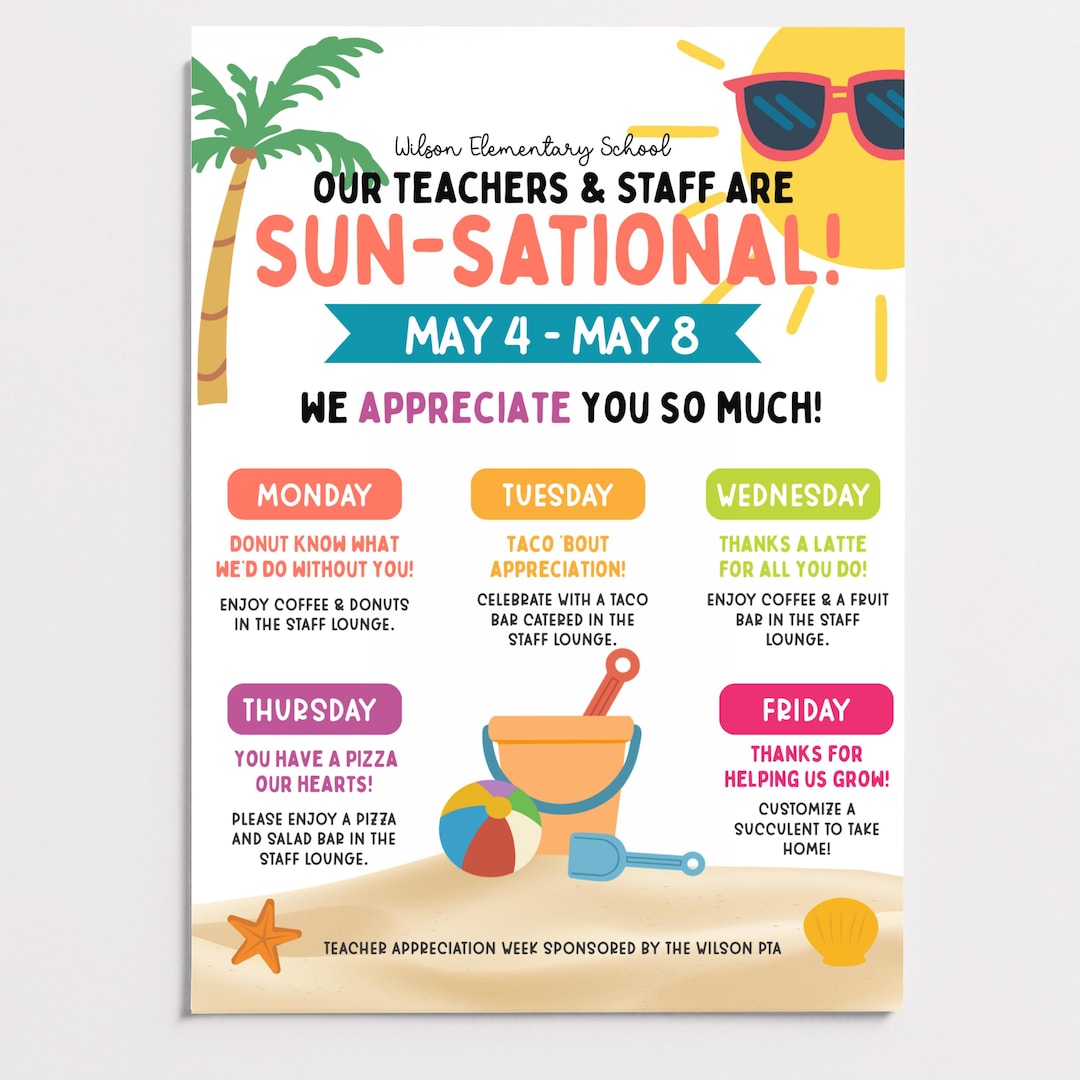 Editable Teacher & Staff Appreciation Week Itinerary Flyer Digital ...