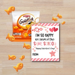 Cartes de Saint-Valentin poissons imprimables, jolies cartes de Saint-Valentin de classe pour les enfants, étiquettes cadeaux Saint-Valentin, téléchargement immédiat, poisson rouge