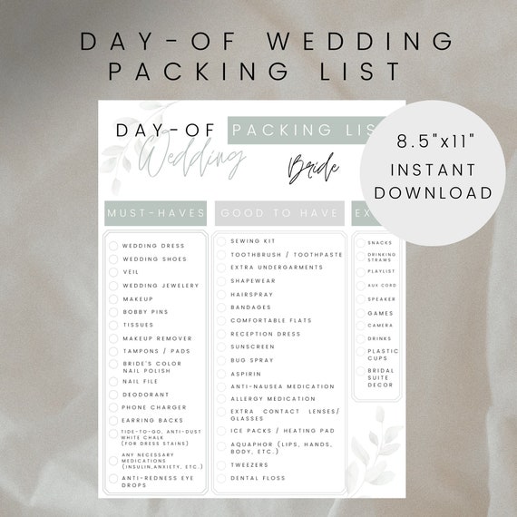 Buy Wedding Packing List Printable Template Day Of Checklist Online In India Etsy