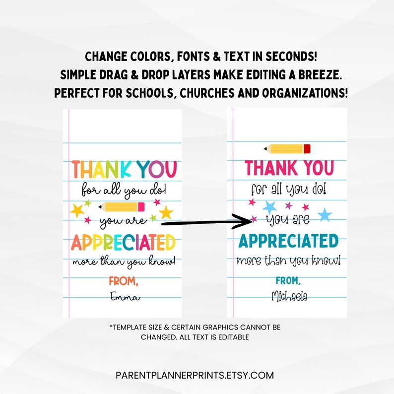 Editable Teacher Gift Tag, Appreciation Week Thank You, Canva Template ...