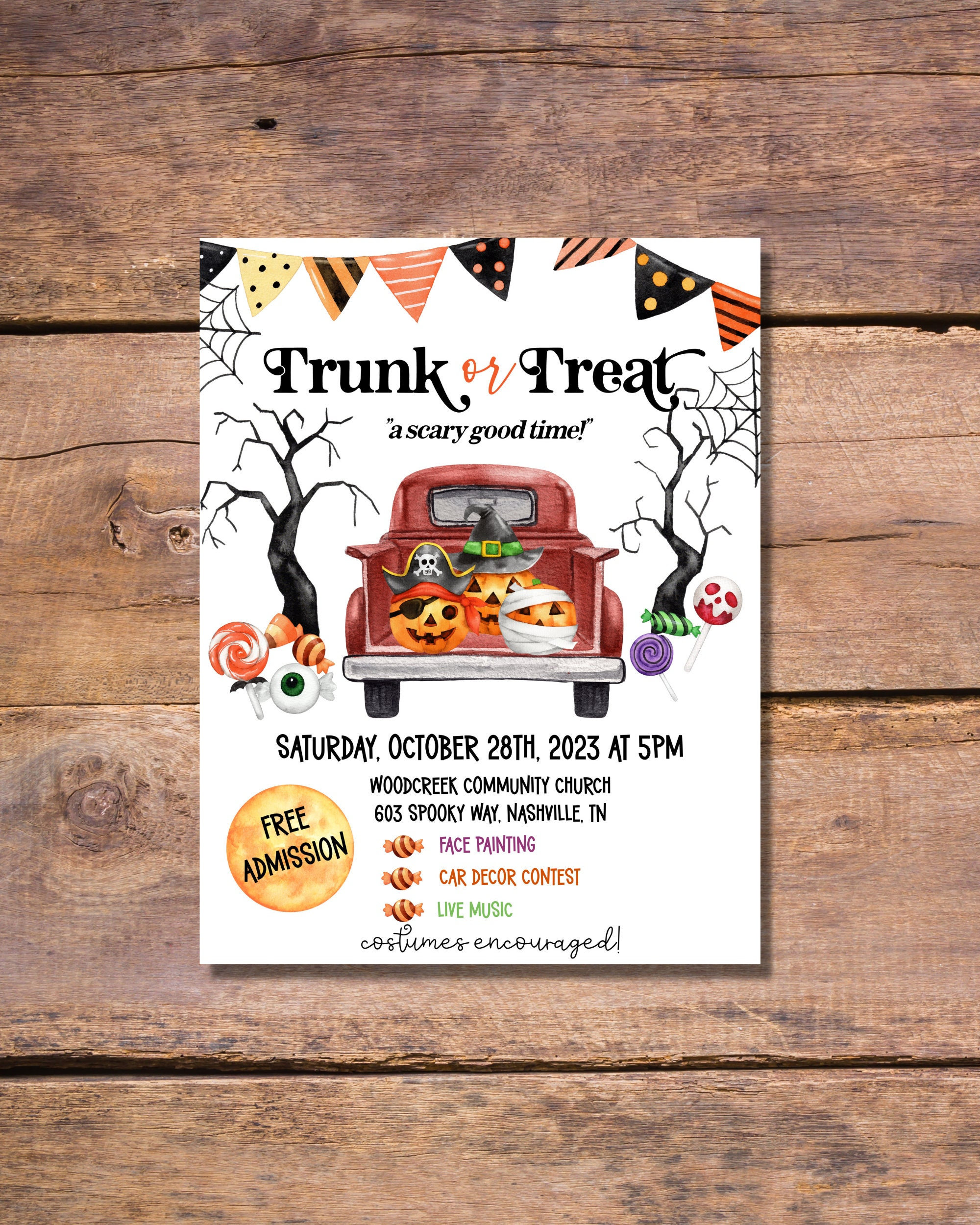 Editable Trunk or Treat Halloween Flyer 8 5x11 Trunk or treat Flyer