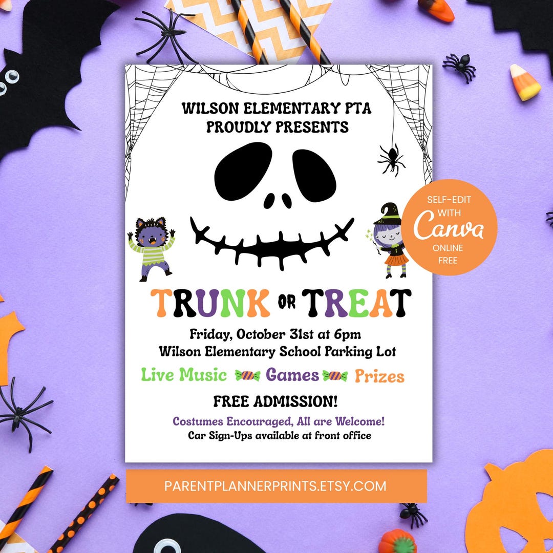 Trunk or Treat Flyer | Editable Halloween Canva Template | School Fall ...