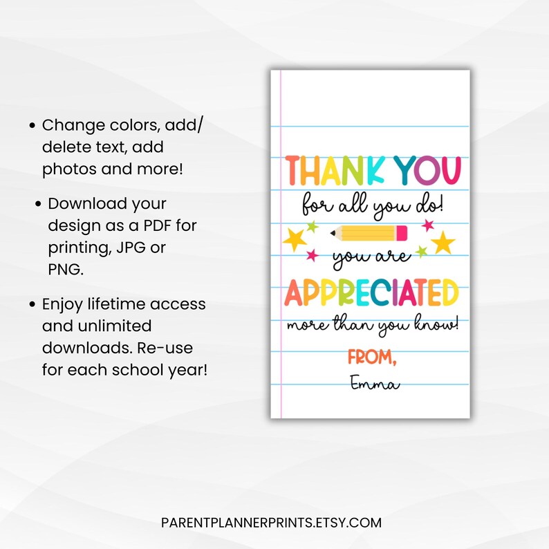 Editable Teacher Gift Tag, Appreciation Week Thank You, Canva Template ...