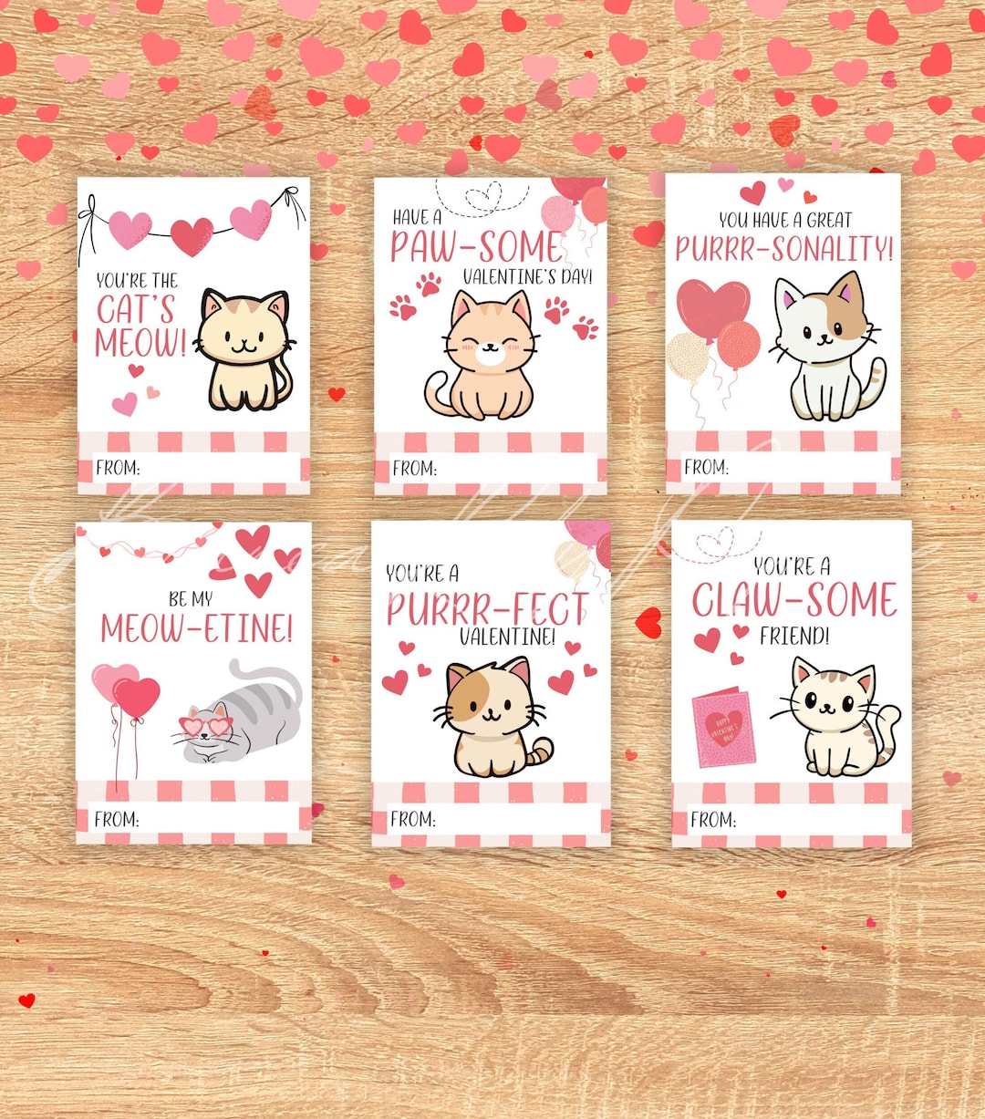 Printable Cat Valentine's Day Cards, Cute Classroom Valentine's Day ...