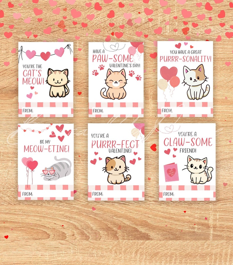 Printable Cat Valentine's Day Cards, Cute Classroom Valentine's Day ...