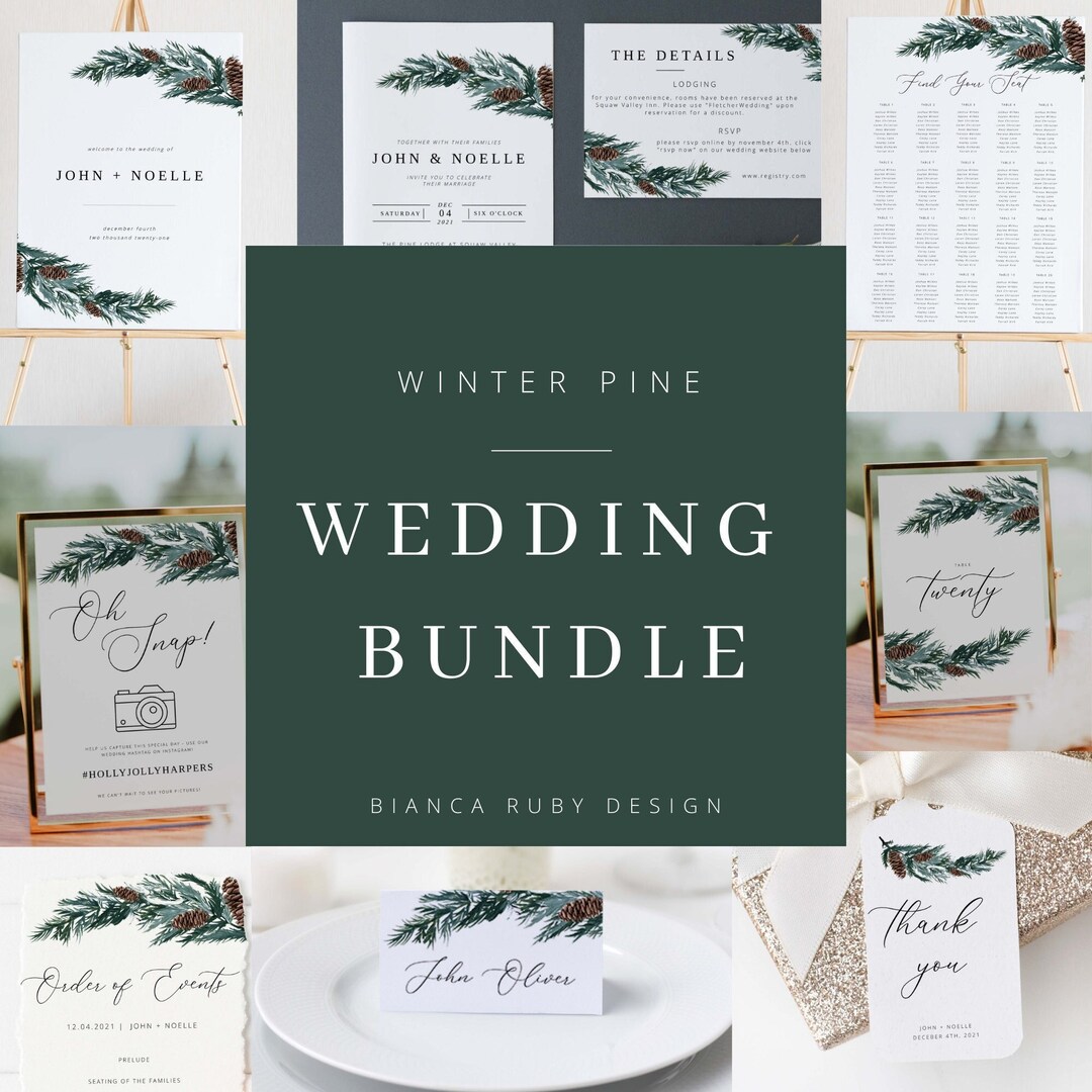 Winter Wedding Bundle Template With Signs and Invitation | Digital ...
