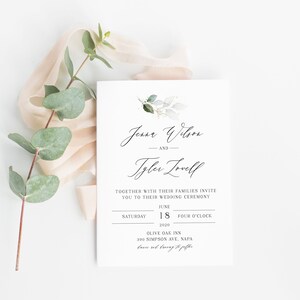 Elegant Watercolor Greenery Wedding Invitation Suite Simple, Editable ...