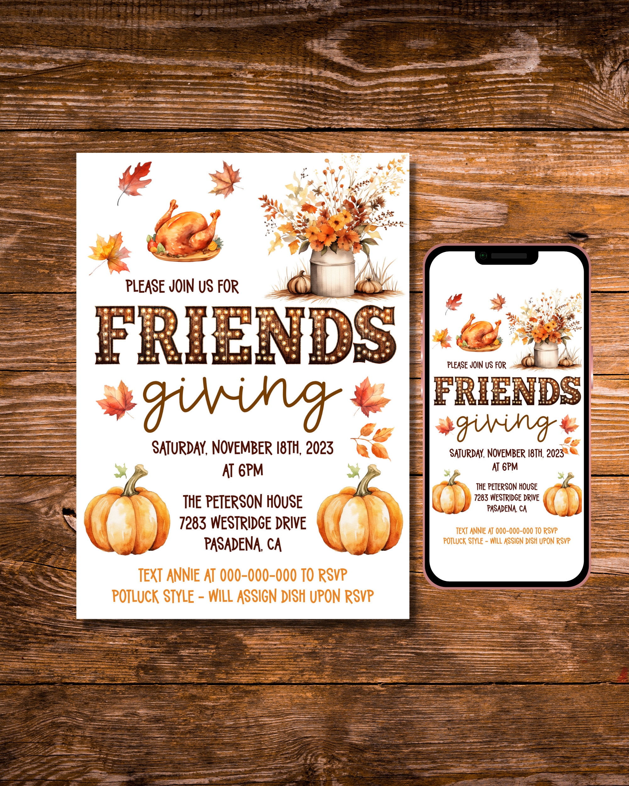 Editable Friendsgiving Invitation Template With Printable and Text