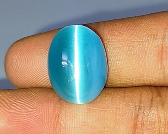 Sky Blue Chrysoberyl Cat's Eye Cabochon, Oval Gemstone (18x14 mm)