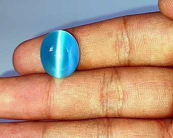 Sky Blue Chrysoberyl Cat's Eye Cabochon, Oval Gemstone (17x14x10mm)