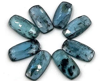Moss Kyanite Gemstone 10X5MM Teal Blue Kyanite Rose Cut 8 Pieces Lot Faceted Kyanite Cushion Shape Flat Back Gemstone For Making Jewelry