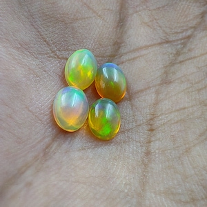 AAA Quality Ethiopian Opal Gemstone 4 Pieces Opal Cabochon Gemstone  7X5 MM Oval Shape Opal Gemstone Natural Opal For Ring Making Supplies