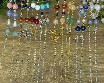Correntes de pedras preciosas inspiradas em divindades/Odisseia Grega para óculos de grau, óculos de sol e máscaras.