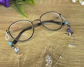 Correntes de pedras preciosas com tema de raposa para óculos de grau, óculos de sol e máscaras.