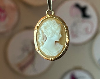 Gold Cameo Necklace, Vintage Costume Jewelry, Gift For Mom