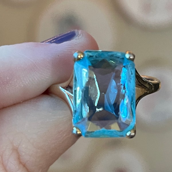 Trifari Aquamarine Ring, Vintage Costume Jewelry