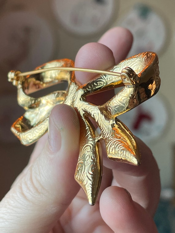 Vintage Bow Brooch, Gold Tone Costume Jewelry - image 3