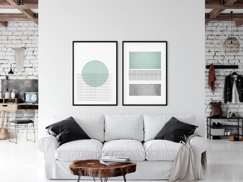 Mid Century Modern Wall Art Print Set of 2 Sage Green Grey image 3