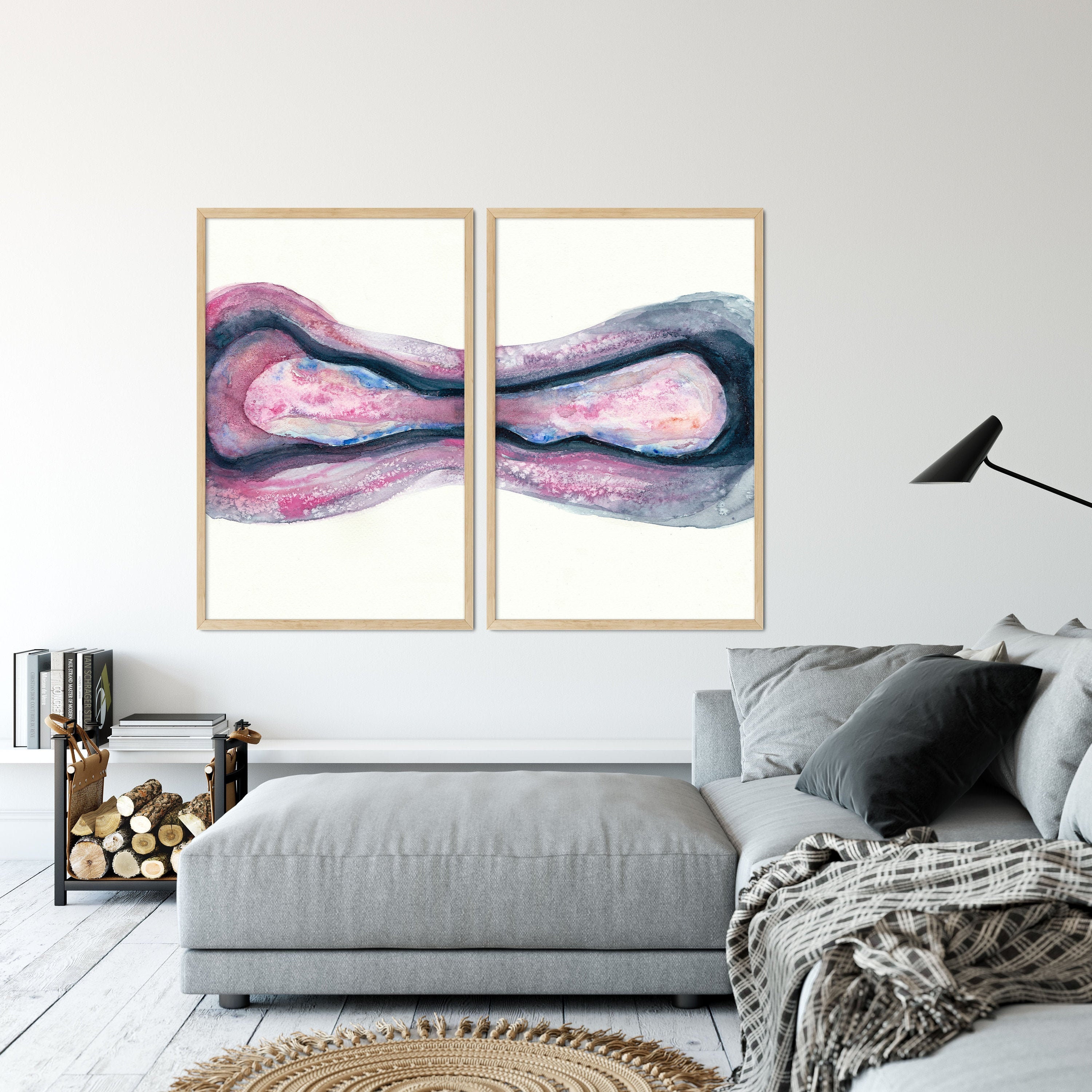 Set of 2 Prints in Pink Blue PRINTABLE wall art prints Etsy