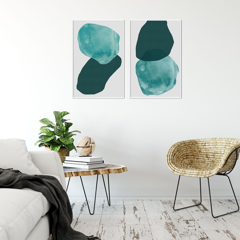 Modern Teal Wall Art Abstract Teal Print Teal Watercolour Etsy