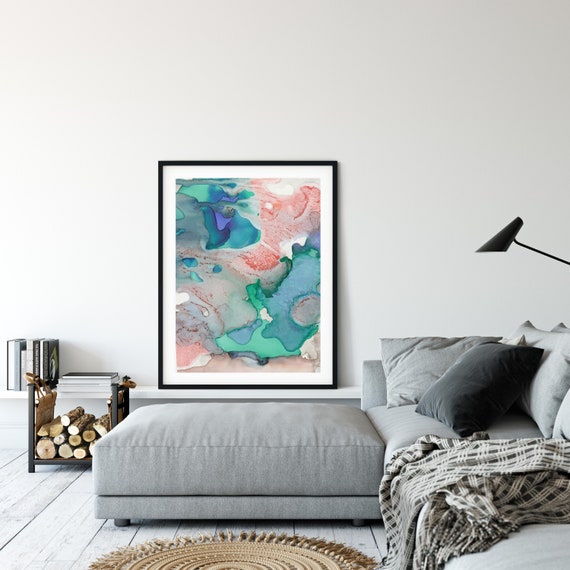 Pink Blue Wall Art Watercolour Printable Art Large Wall Art | Etsy