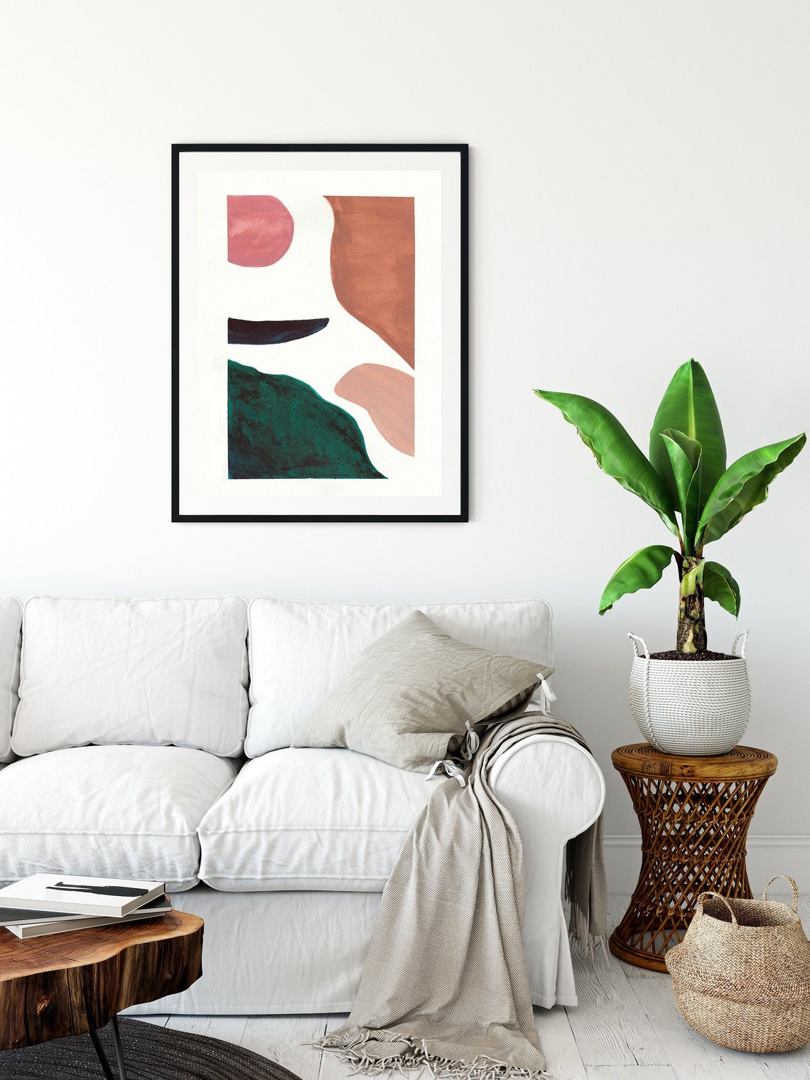 Abstract Beige Tan Green Wall Art Print Printable Watercolor Etsy