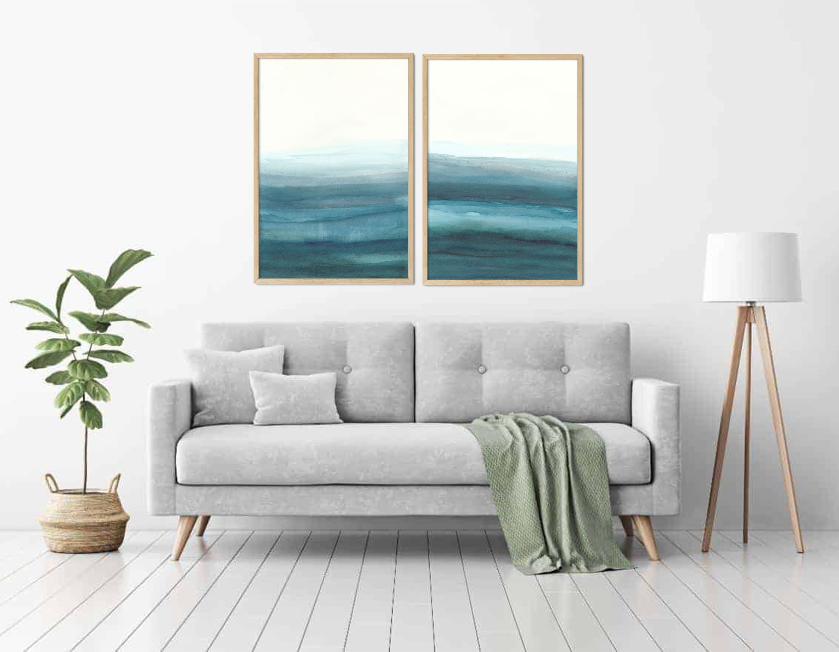 Abstract Ocean watercolor print Set of 2Printable wall art | Etsy