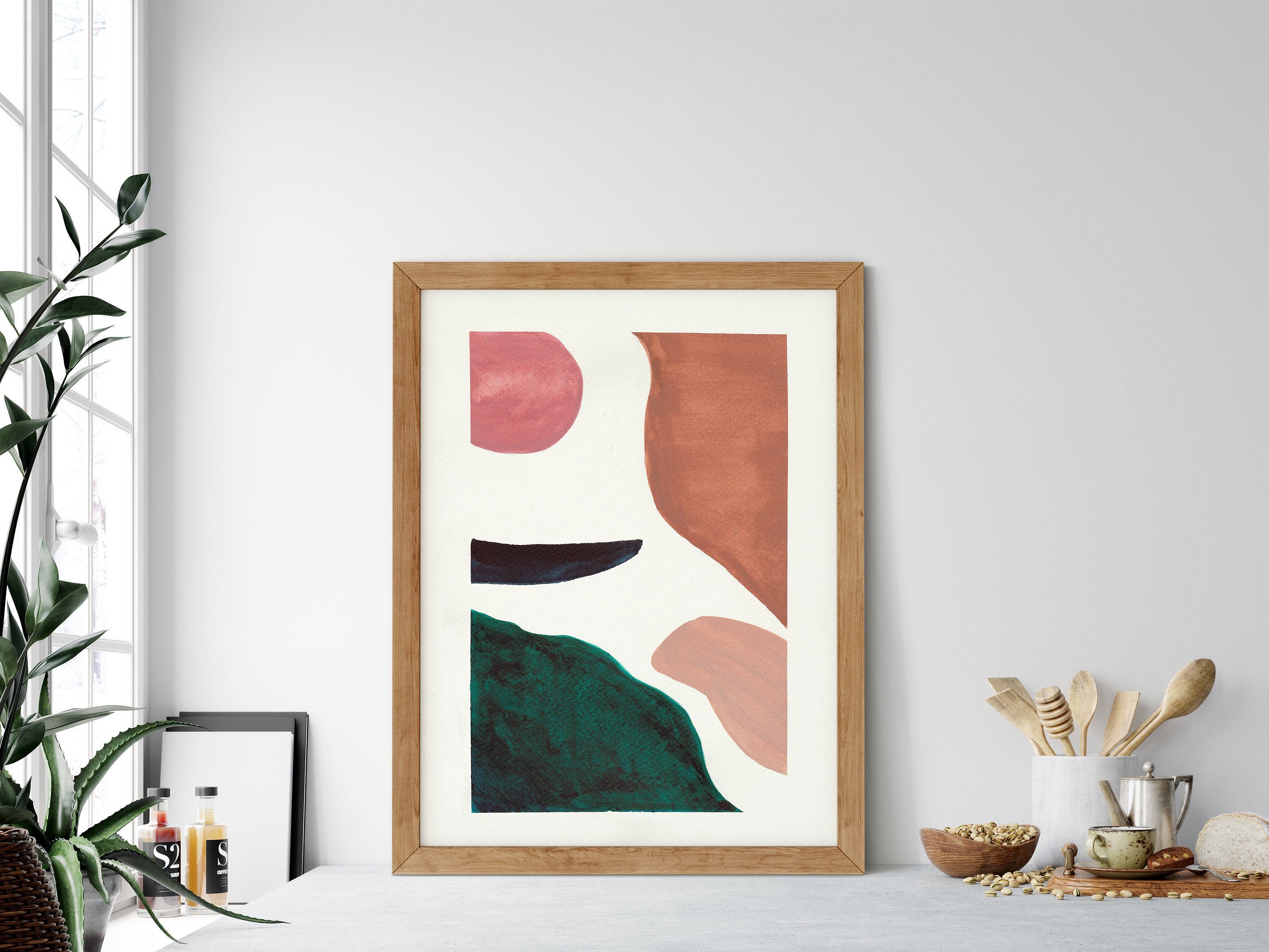 Abstract Beige Tan Green Wall Art Print Printable Watercolor | Etsy