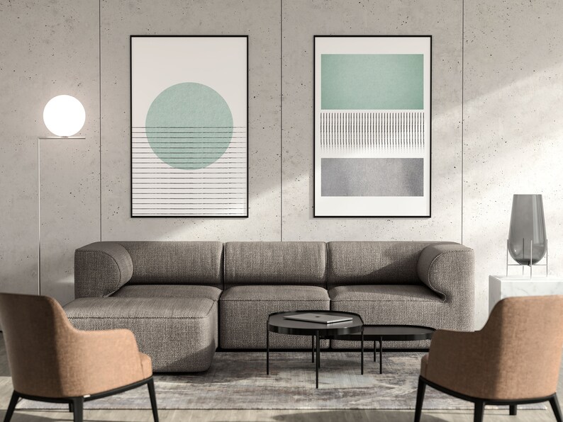 Mid Century Modern Wall Art Print Set of 2 Sage Green Grey image 4