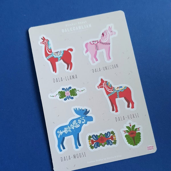 Sticker sheet - Dalecarlian, swedish horses and kurbits. Swedish art