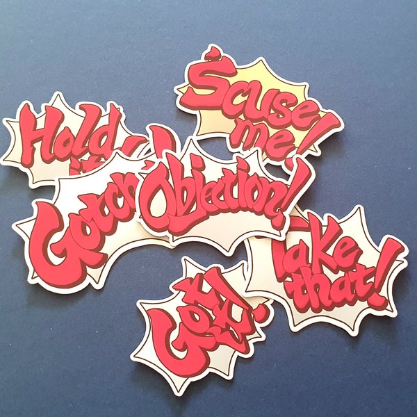 Ace Attorney Inspired Sticker Set - Objection, Hold It, Got It, Gotcha, Scuse Me, Take That (set of 6)