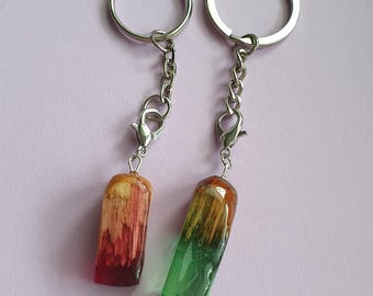 Resin Wood Keychain, Gemstone Style, Whimsical Keyring