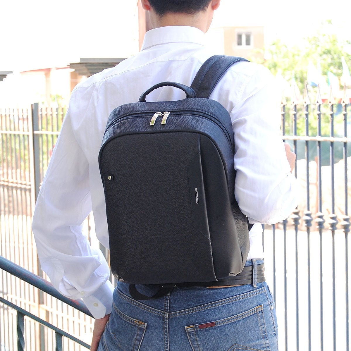 Leather Backpack for laptop 14 in leather Black Etsy
