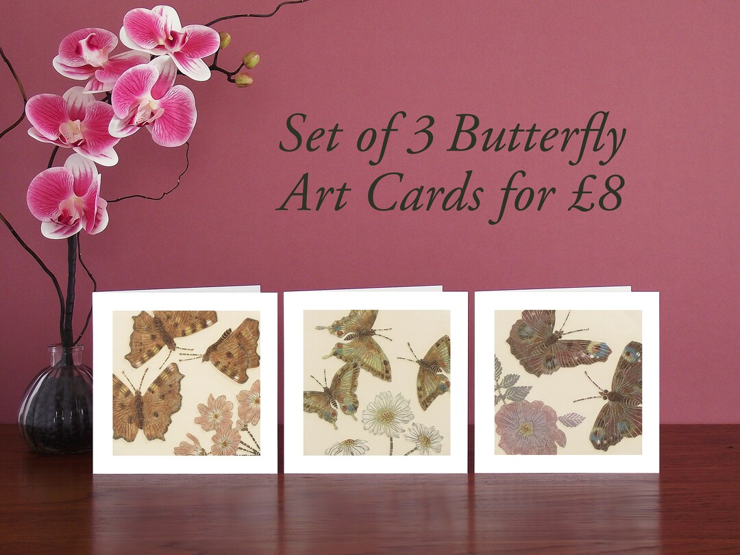 Set of Three Butterfly Blank Art Cards to Celebrate Any Occasion - Etsy
