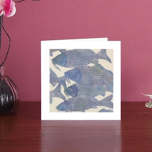 Charming and colourful fish Art Card showing a group of Mirror Carp