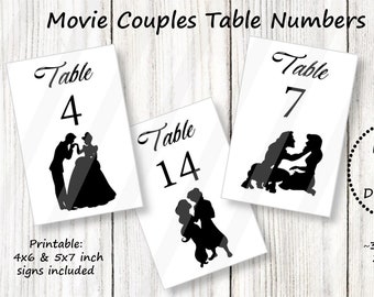 Movie Couples Table Numbers: 4x6 & 5x7 Printable Signs (Digital Download)