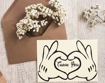 Modello modificabile per biglietto di ringraziamento con mani di Topolino - Matrimoni ed eventi magici