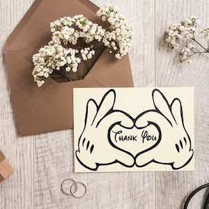 Plantilla editable de tarjeta de agradecimiento de Mickey Hands - Bodas y eventos mágicos