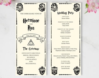 Editable Wizards Wedding Program Template - Magical Wedding Ceremony Sign