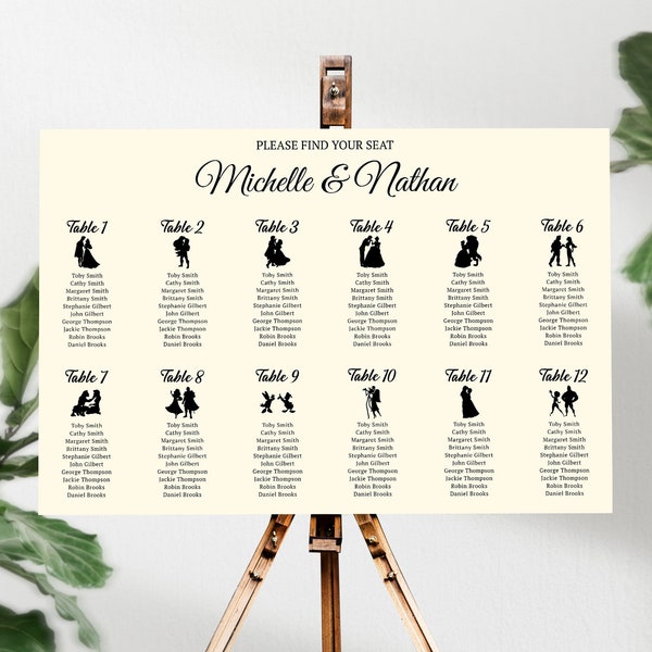 Editable Movie Couples Seating Chart Poster Template - Magical Wedding Table Seating Plan