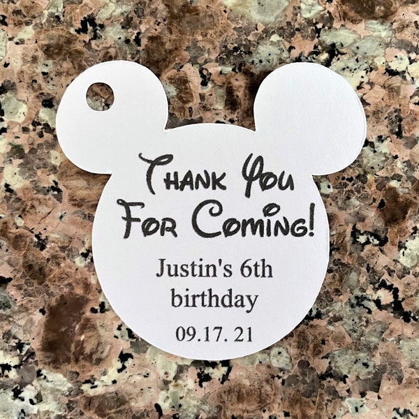 Mickey Head Birthday or Wedding Gift Tags - Personalized Tags for Guest Favors